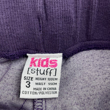 Load image into Gallery viewer, Girls Kids Stuff, purple velour pants, elasticated, Inside leg: 36.5cm, EUC, size 3,  