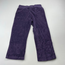 Load image into Gallery viewer, Girls Kids Stuff, purple velour pants, elasticated, Inside leg: 36.5cm, EUC, size 3,  