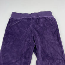 Load image into Gallery viewer, Girls Kids Stuff, purple velour pants, elasticated, Inside leg: 36.5cm, EUC, size 3,  