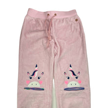 Load image into Gallery viewer, Girls Tutus &amp; Tambourines, pink velour track pants, unicorns, Inside leg: 53cm, EUC, size 7,  