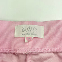 Load image into Gallery viewer, Girls Tutus &amp; Tambourines, pink velour track pants, unicorns, Inside leg: 53cm, EUC, size 7,  