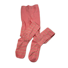Load image into Gallery viewer, Girls B Collection, pink &amp; gold stripe stockings, EUC, size 11-14,  