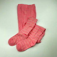 Load image into Gallery viewer, Girls B Collection, pink &amp; gold stripe stockings, EUC, size 11-14,  