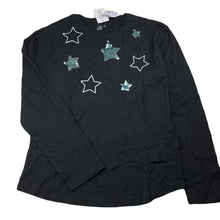 Load image into Gallery viewer, Girls Clothing &amp; Co, black cotton long sleeve top, sequin stars, NEW, size 16,  