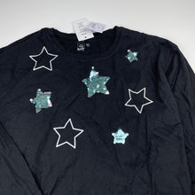 Load image into Gallery viewer, Girls Clothing &amp; Co, black cotton long sleeve top, sequin stars, NEW, size 16,  