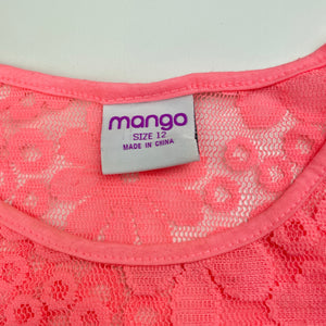 Girls Mango, pink lace sleeveless top, EUC, size 12,  