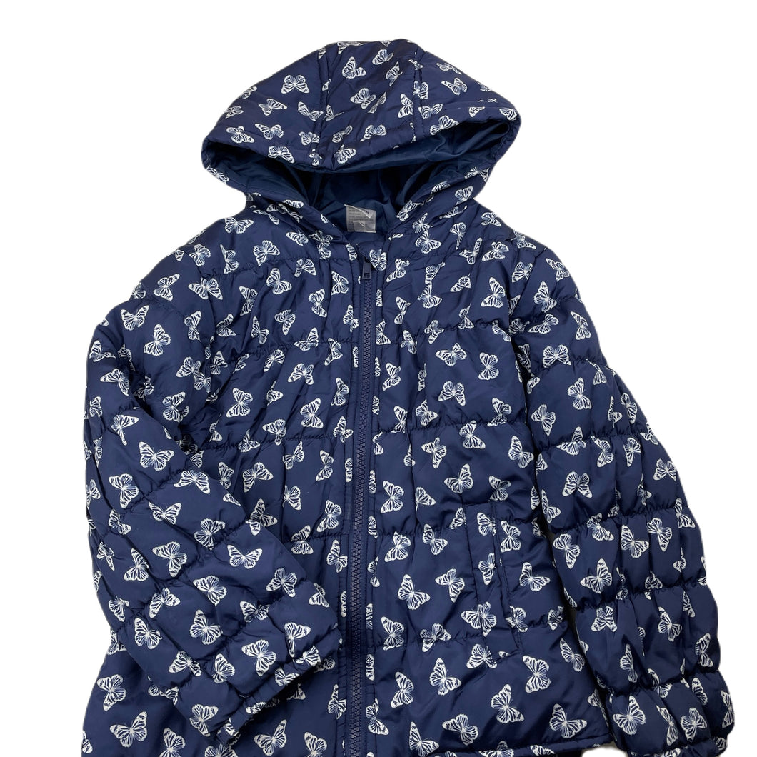 Girls H&T, navy jacket / coat, butterflies, GUC, size 6,  