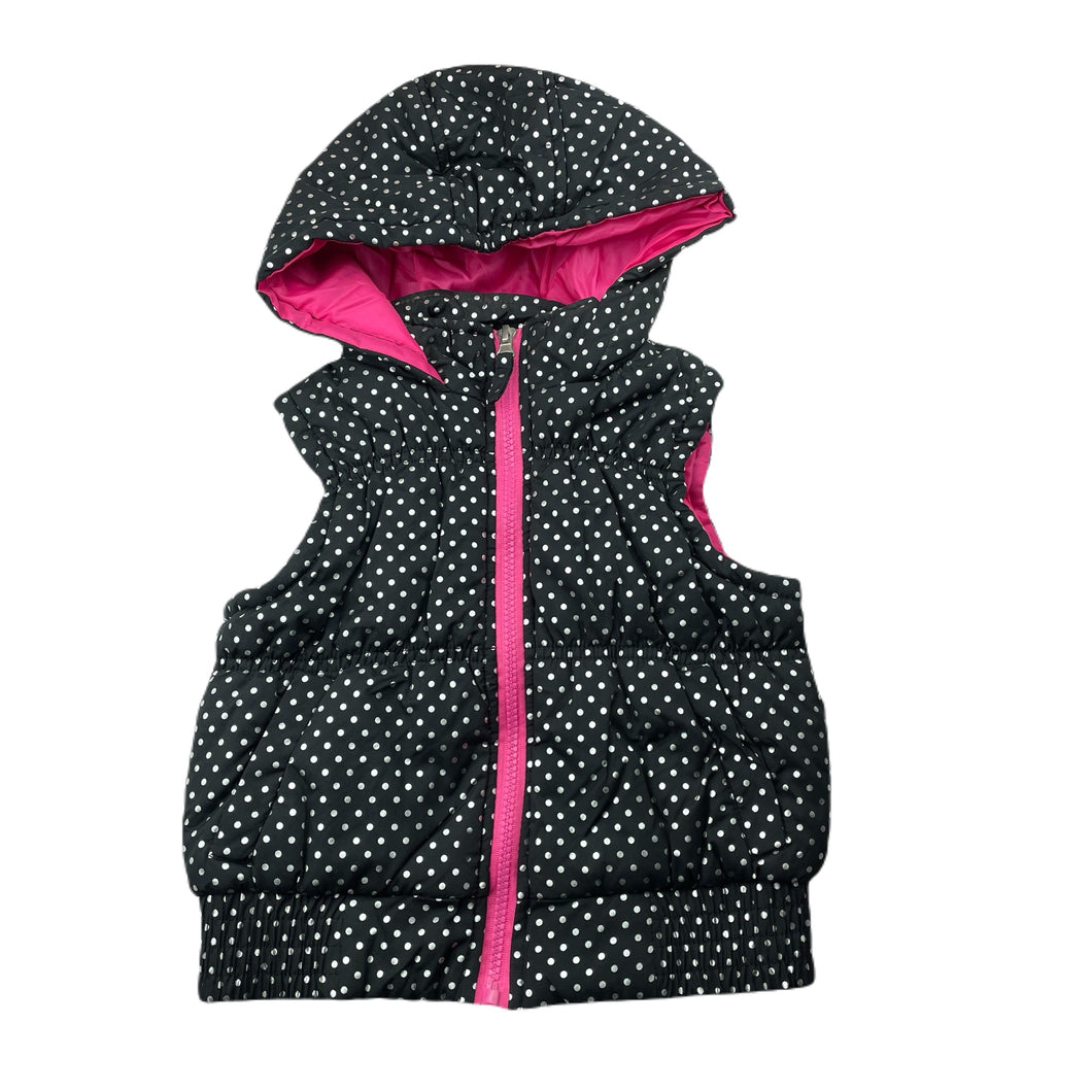 Girls Pink Platinum, black & silver spot hooded vest, EUC, size 5-6,  