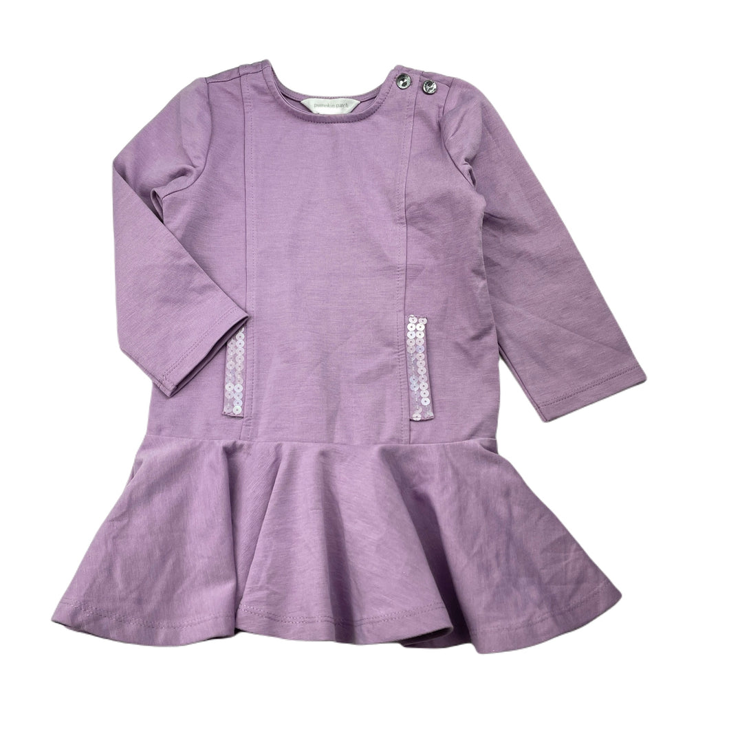 Girls Pumpkin Patch, purple long sleeve dress, sequins, EUC, size 2, L: 47cm