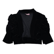 Load image into Gallery viewer, Girls Friends, black velvet short sleeve jacket, GUC, size 14,  
