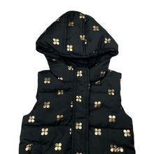 Load image into Gallery viewer, Girls Country Road, black &amp; gold hooded puffer vest, EUC, size 6-7,  
