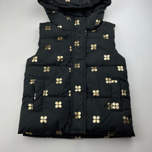 Load image into Gallery viewer, Girls Country Road, black &amp; gold hooded puffer vest, EUC, size 6-7,  