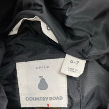 Load image into Gallery viewer, Girls Country Road, black &amp; gold hooded puffer vest, EUC, size 6-7,  
