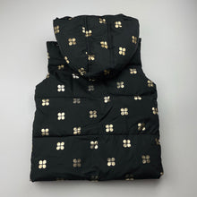 Load image into Gallery viewer, Girls Country Road, black &amp; gold hooded puffer vest, EUC, size 6-7,  