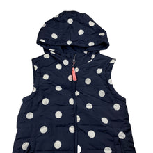 Load image into Gallery viewer, Girls Eve's Sister, reversible navy floral/spot hooded vest, EUC, size 10,  