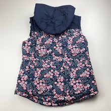 Load image into Gallery viewer, Girls Eve's Sister, reversible navy floral/spot hooded vest, EUC, size 10,  