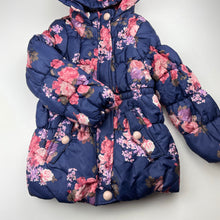 Load image into Gallery viewer, Girls LC Waikiki, fleece lined floral puffer jacket / coat, EUC, size 4-5,  