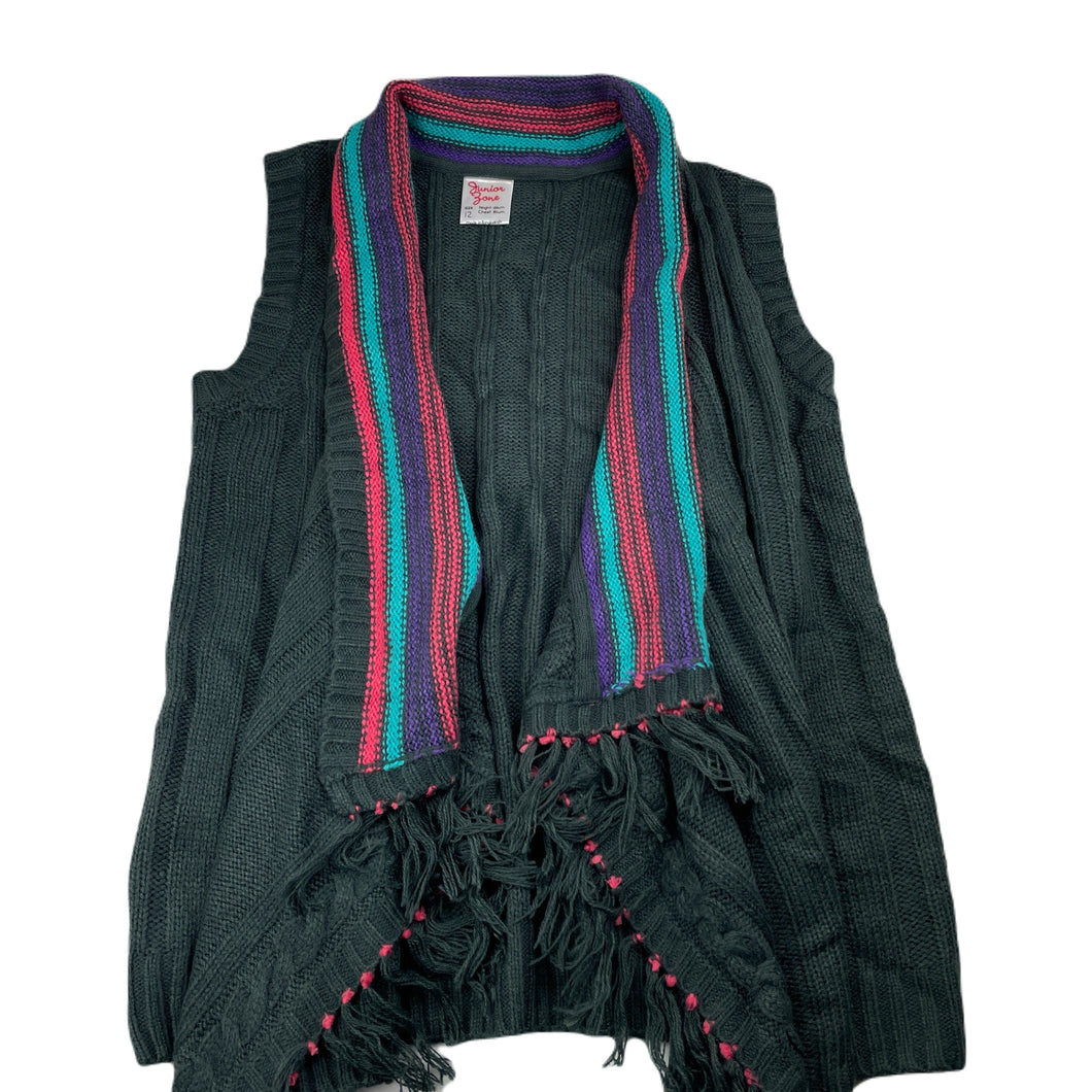 Girls Junior Zone, grey knitted sleeveless cardigan / sweater, EUC, size 12,  