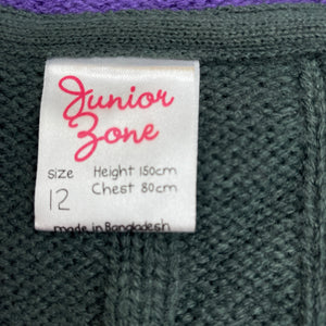 Girls Junior Zone, grey knitted sleeveless cardigan / sweater, EUC, size 12,  