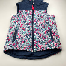 Load image into Gallery viewer, Girls Eve's Sister, navy floral hooded puffer vest / jacket, EUC, size 12,  