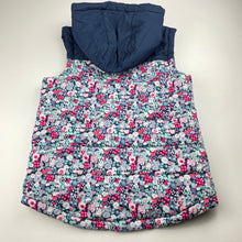Load image into Gallery viewer, Girls Eve's Sister, navy floral hooded puffer vest / jacket, EUC, size 12,  
