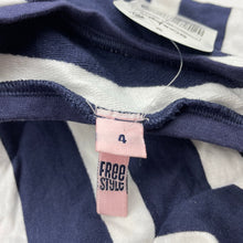 Load image into Gallery viewer, Girls Free Style Kids, navy stripe cotton long sleeve top, NEW, size 4,  