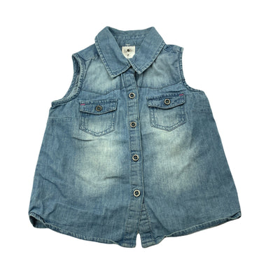 Girls H&T, chambray cotton sleeveless shirt, GUC, size 2,  