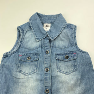 Girls H&T, chambray cotton sleeveless shirt, GUC, size 2,  