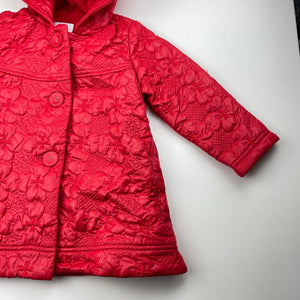 Girls Next, red floral fleece lined jacket / coat, light mark, FUC, size 2-3,  