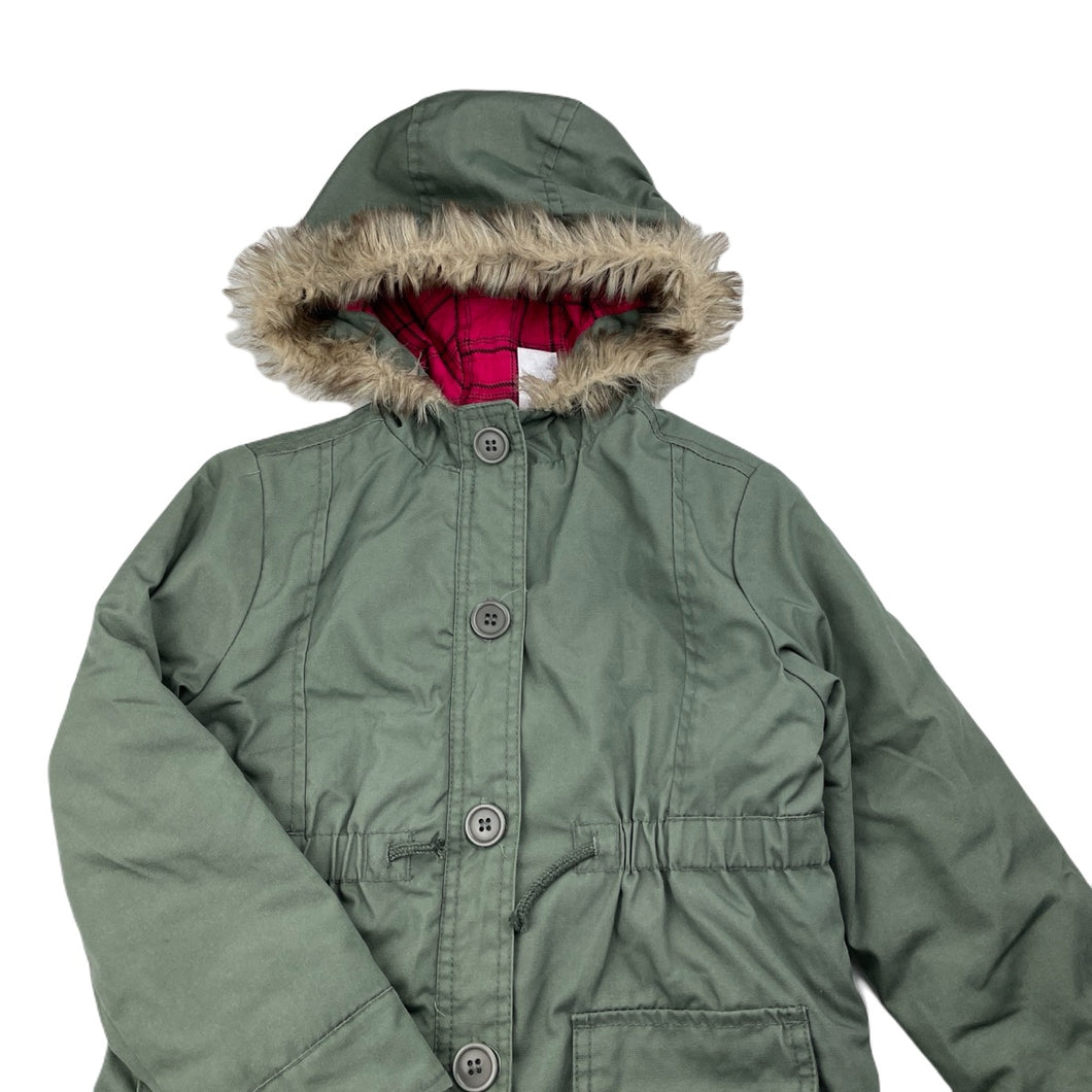 Girls H&T, khaki hooded jacket / coat, GUC, size 5,  