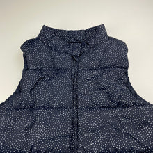 Load image into Gallery viewer, Girls Cotton On, navy &amp; white spot puffer vest / sleeveless jacket, GUC, size 8,  