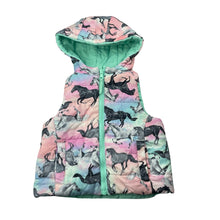 Load image into Gallery viewer, Girls Target, reversible puffer vest / jacket, horses, GUC, size 2,  