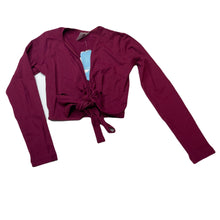 Load image into Gallery viewer, Girls Energetiks, burgundy cross-over dance / ballet wrap top, NEW, size 10-11,  