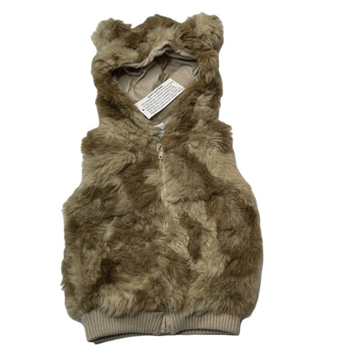 Girls Mango, lined faux fur hooded zip up vest, NEW, size 1,  