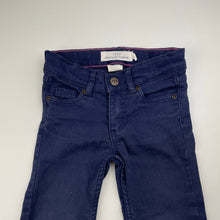 Load image into Gallery viewer, Girls H&amp;M, navy stretch denim pants, adjustable, Inside leg: 31.5cm, FUC, size 2,  