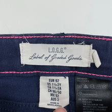 Load image into Gallery viewer, Girls H&amp;M, navy stretch denim pants, adjustable, Inside leg: 31.5cm, FUC, size 2,  