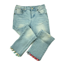 Load image into Gallery viewer, Girls Breakers, stretch denim jeans, adjustable, pom pom trim, Inside leg: 41cm, FUC, size 5,  