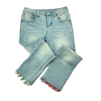 Girls Breakers, stretch denim jeans, adjustable, pom pom trim, Inside leg: 41cm, FUC, size 5,  