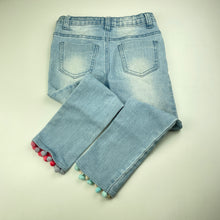 Load image into Gallery viewer, Girls Breakers, stretch denim jeans, adjustable, pom pom trim, Inside leg: 41cm, FUC, size 5,  