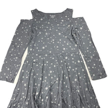 Load image into Gallery viewer, Girls The Place, grey cotton open-shoulder dress, stars, GUC, size 10-12, L: 71cm