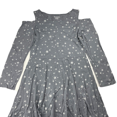 Girls The Place, grey cotton open-shoulder dress, stars, GUC, size 10-12, L: 71cm