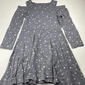 Girls The Place, grey cotton open-shoulder dress, stars, GUC, size 10-12, L: 71cm