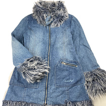 Load image into Gallery viewer, Girls Target, faux fur trim denim jacket/coat, L: 65cm, GUC, size 10,  