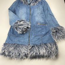 Load image into Gallery viewer, Girls Target, faux fur trim denim jacket/coat, L: 65cm, GUC, size 10,  