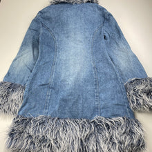 Load image into Gallery viewer, Girls Target, faux fur trim denim jacket/coat, L: 65cm, GUC, size 10,  