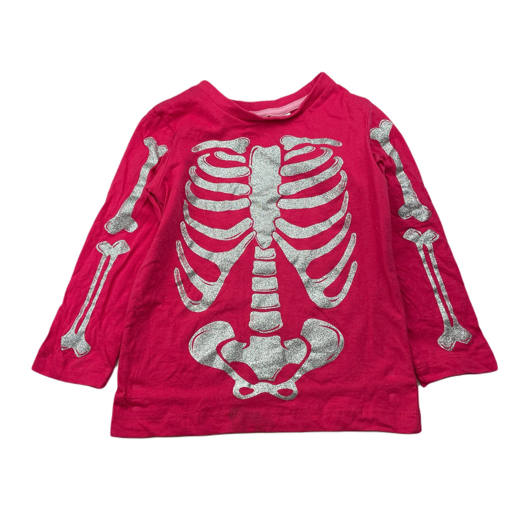 Girls Target, pink cotton long sleeve top, glitter skeleton, FUC, size 3,  