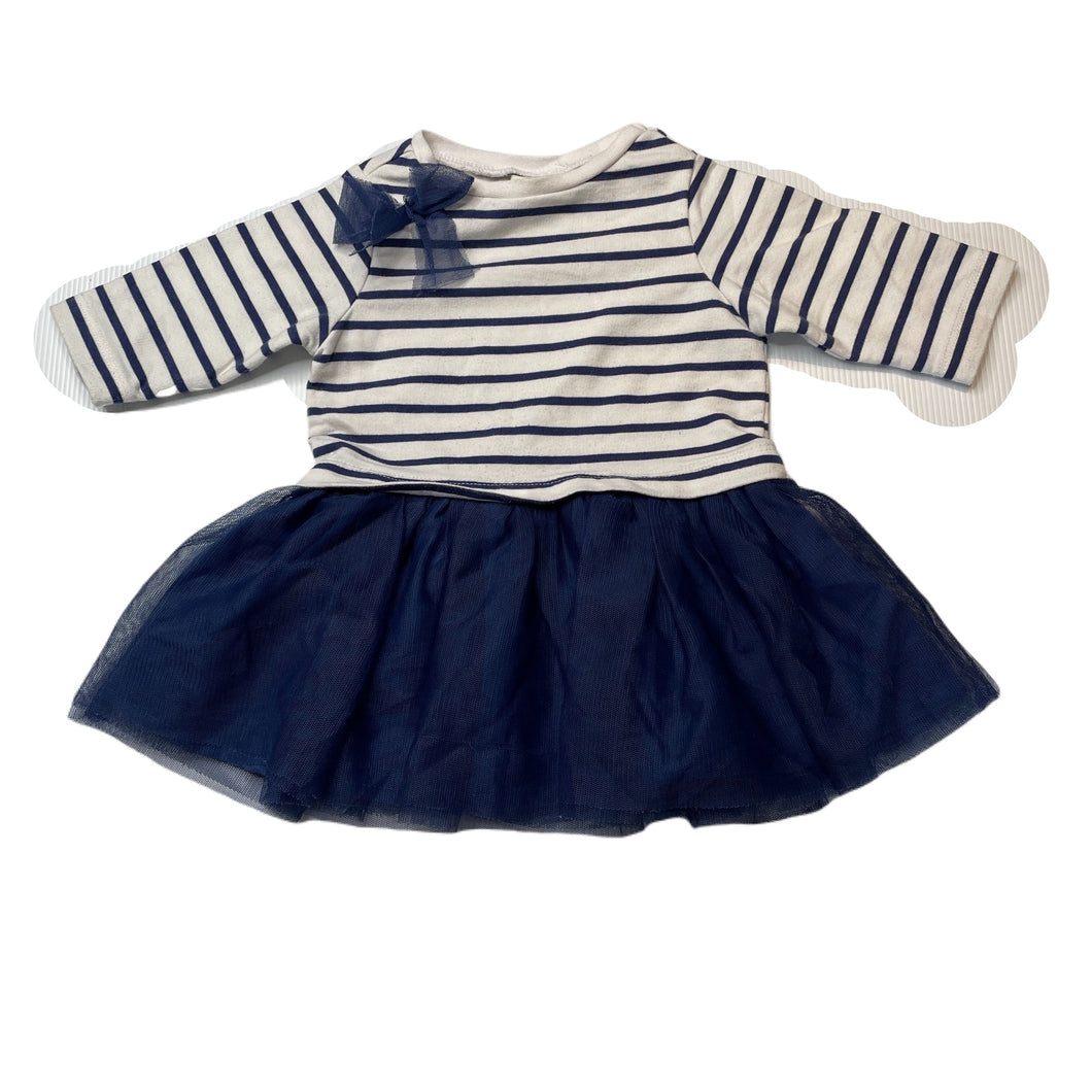 Girls First Impressions, navy & white stripe dress, GUC, size 12 months, L: 37cm