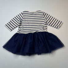 Load image into Gallery viewer, Girls First Impressions, navy &amp; white stripe dress, GUC, size 12 months, L: 37cm