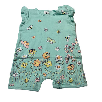Girls Dymples, cotton romper, flowers & bees, EUC, size 00,  