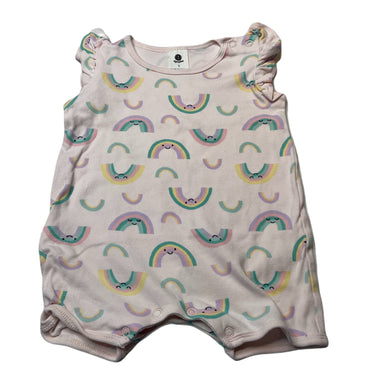 Girls Dymples, pink cotton romper, rainbows, FUC, size 1,  